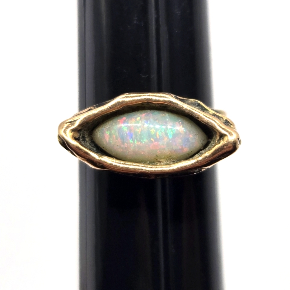 Modern Style 14K Yellow Gold White Opal Ring